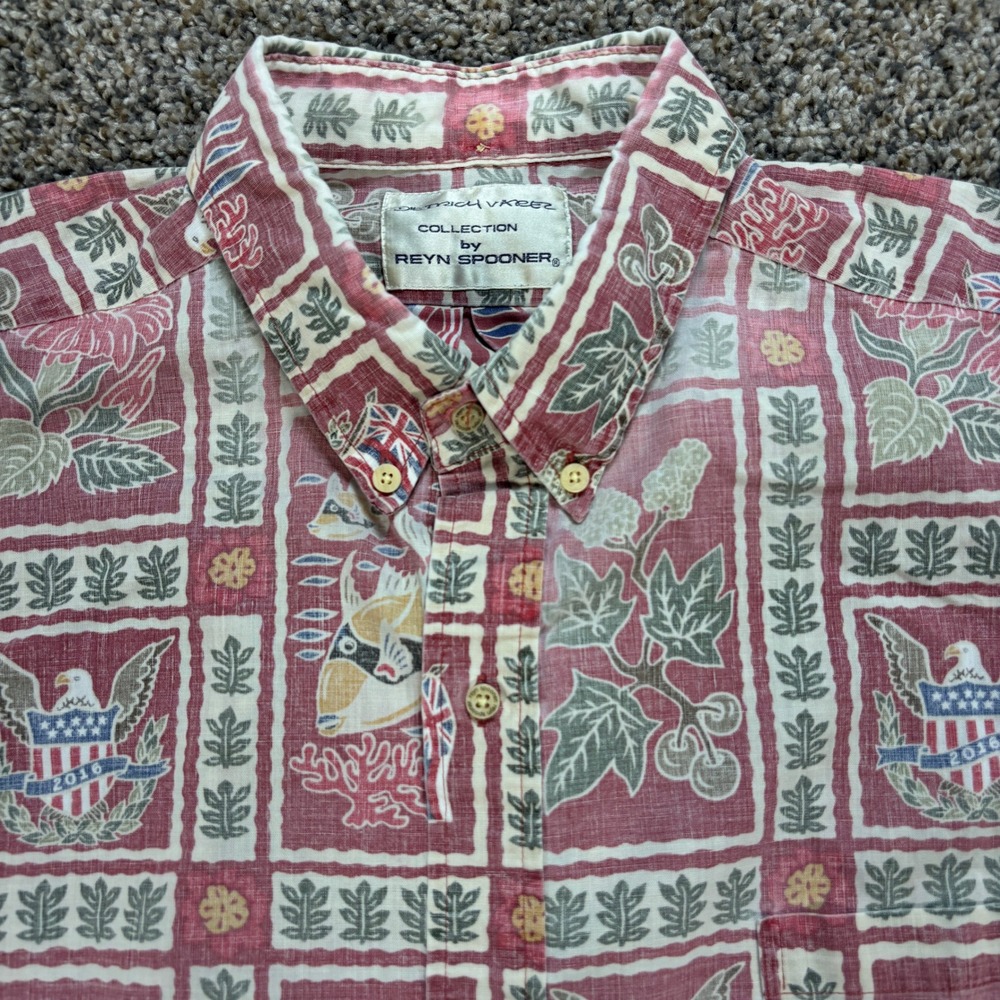 Reyn Spooner Dietrich Varez Men's XXL Button Down Shirt Red Patriotic Cotton